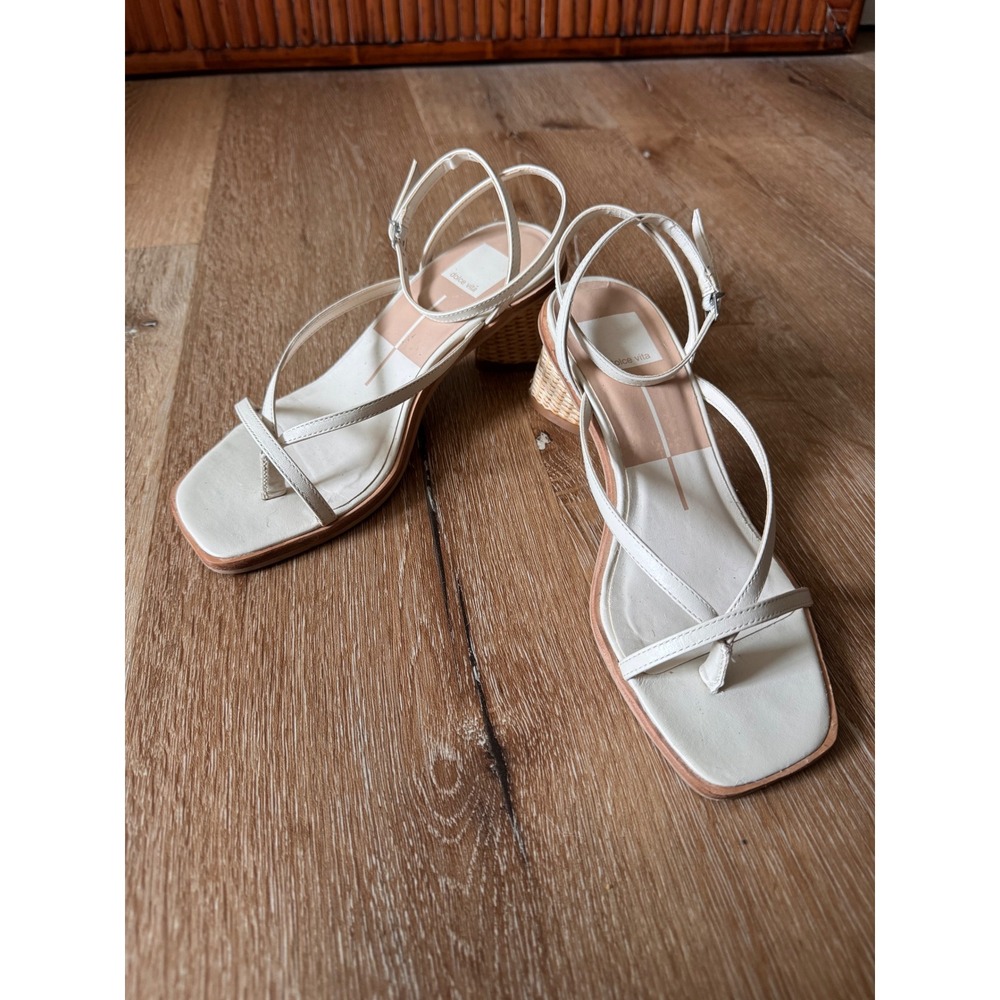 Dolce Vita White Strappy Woven Block Heel Sandals